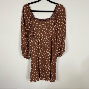 New Look Brown Polka Dot Square Neckline Smocked Mini Dress Minimalist
